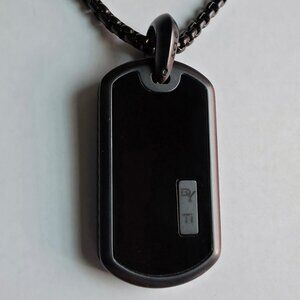 David Yurman Chevron Tag with Black Stainless Steel Box Chain Necklace